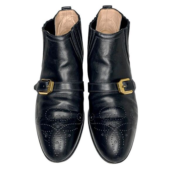 Gucci Interlocking G Logo Perforated Brogue Ankle Boots EU 36 US 6 Black Leather - Picture 2 of 11